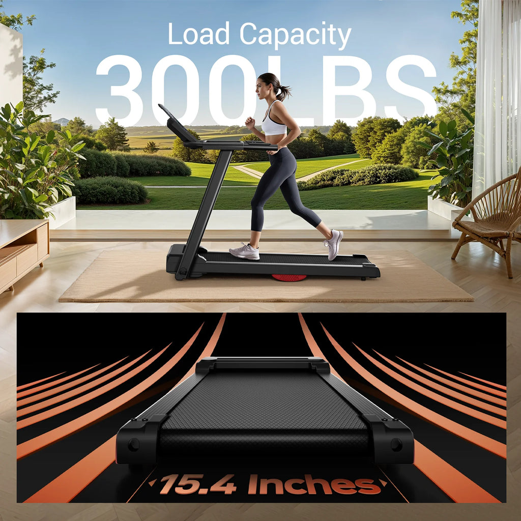 Foldable 3.0HP Home Treadmill: Quiet, 300lb Capacity, HR Monitor & Shock Absorption