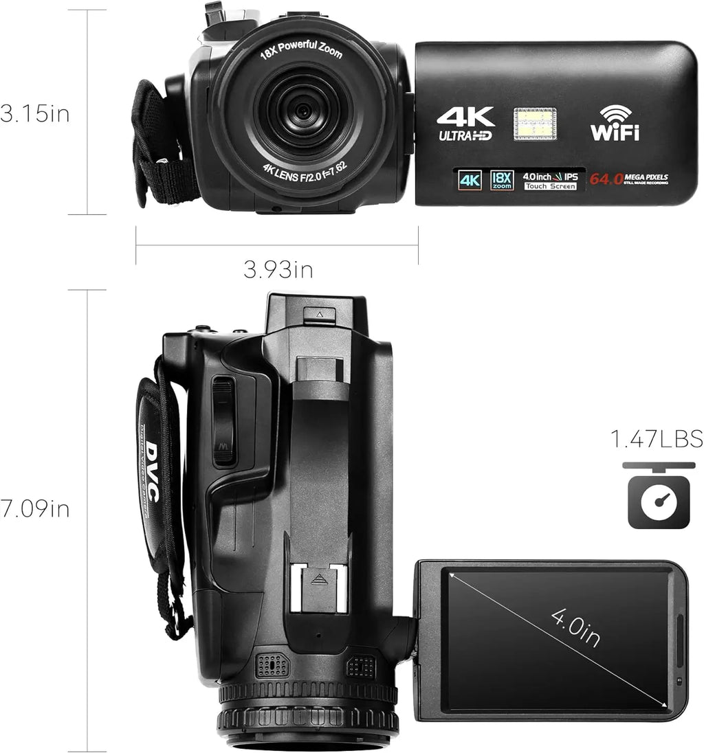 4K Video Camera with Touchscreen & 64GB SD Card