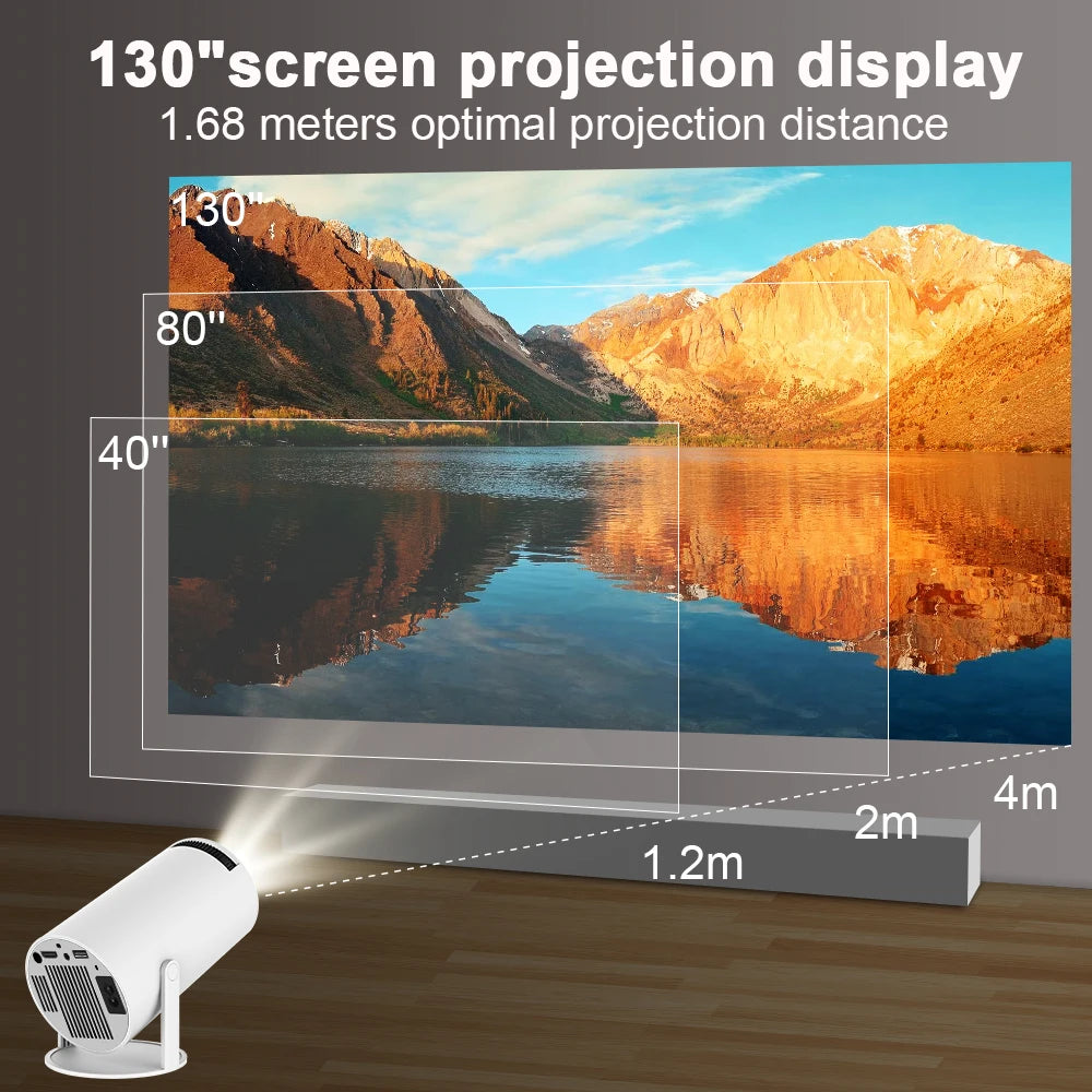 Android 11 Portable Home Cinema Projector with 180° Rotation & WiFi 6