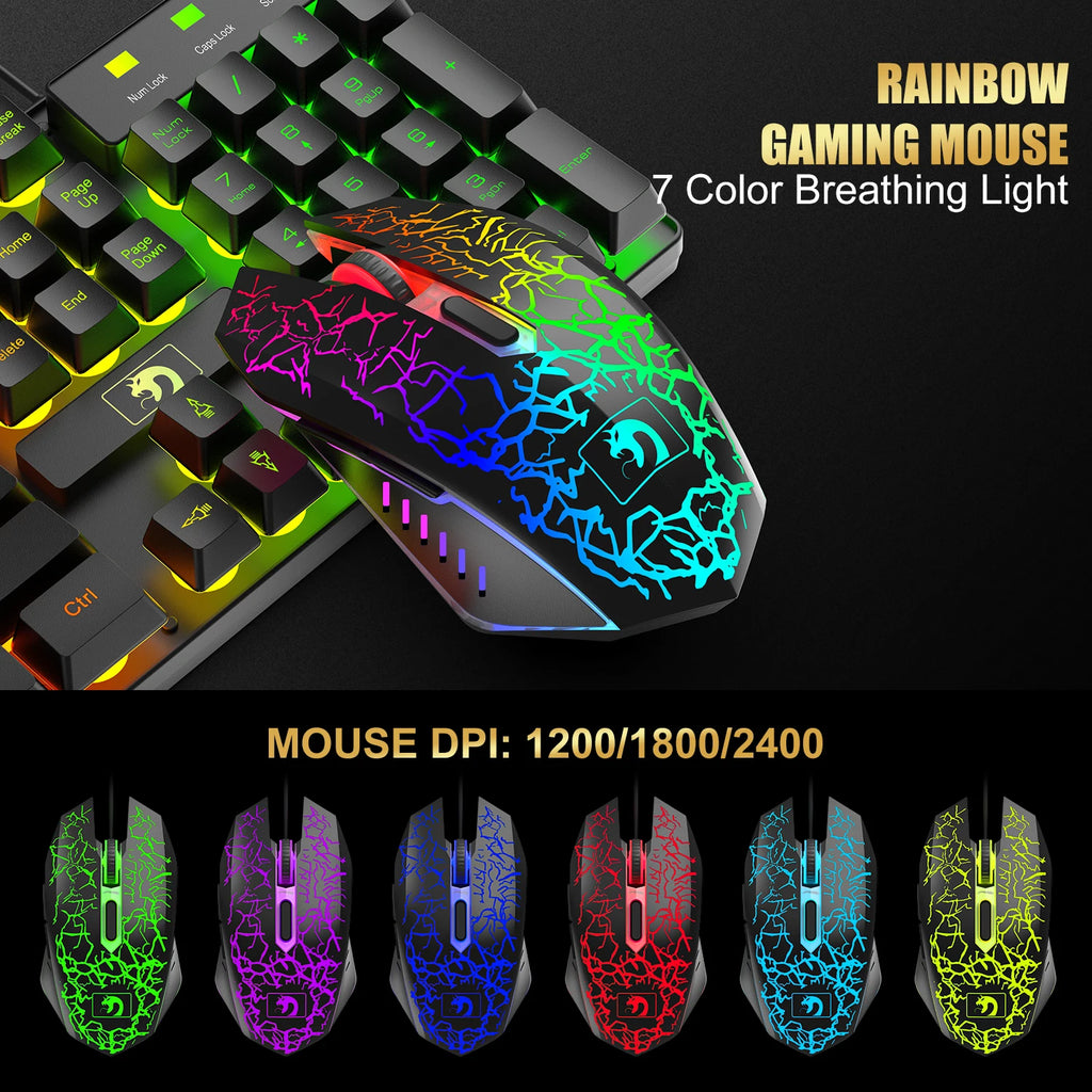 Wired Gaming Keyboard, Mouse & Headset Combo with Rainbow LED
