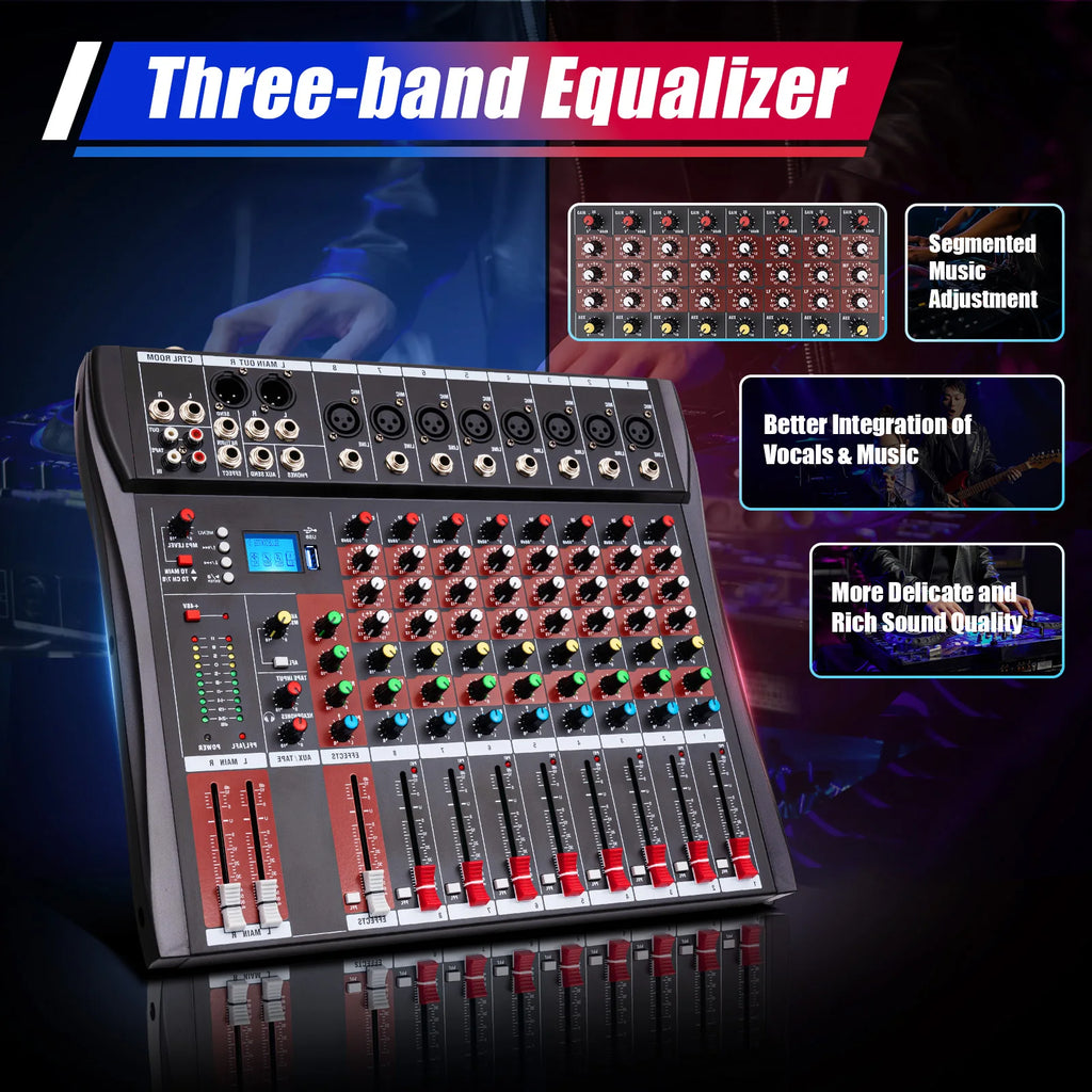 Professional 7/8-Channel Mixer: Bluetooth, USB Recording & XLR Mic Input