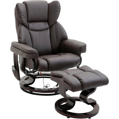 360° Swivel Massage Recliner Chair with Ottoman & 10-Point Vibration | Faux Leather