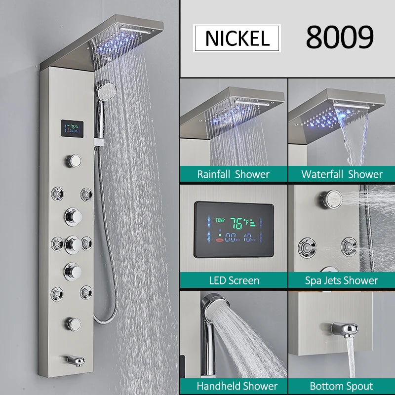 LED Shower Panel Tower System Waterfall Hydroelectricity with LCD Display
