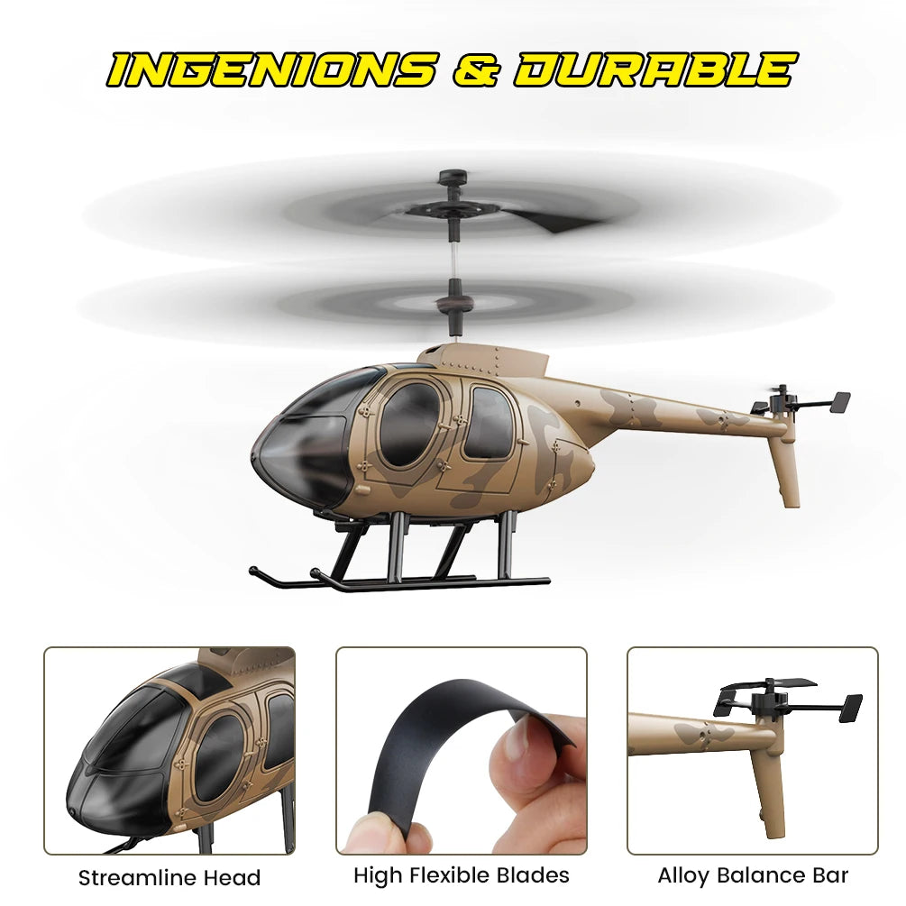 Dark Khaki RC Helicopter Toy with One-Click Takeoff (Indoor)