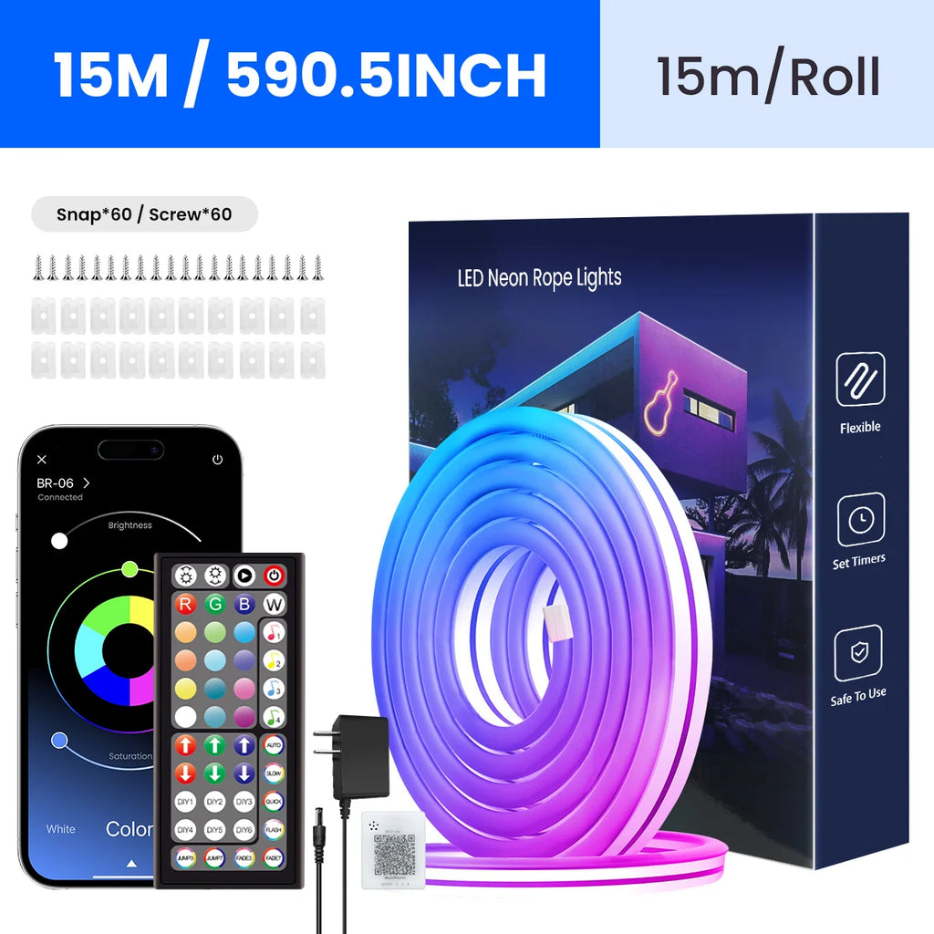 Smart Neon LED Strip Lights: Remote & App Controlled RGB