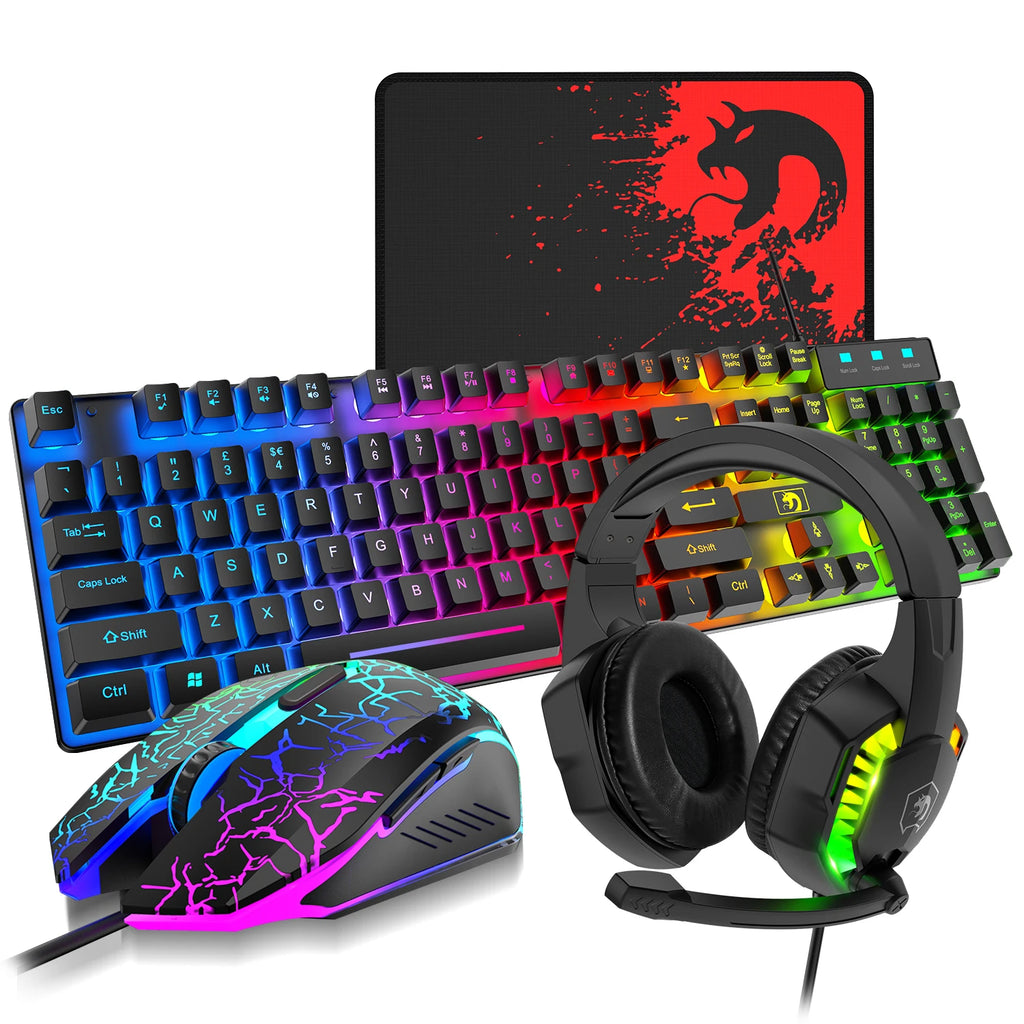 Wired Gaming Keyboard, Mouse & Headset Combo with Rainbow LED