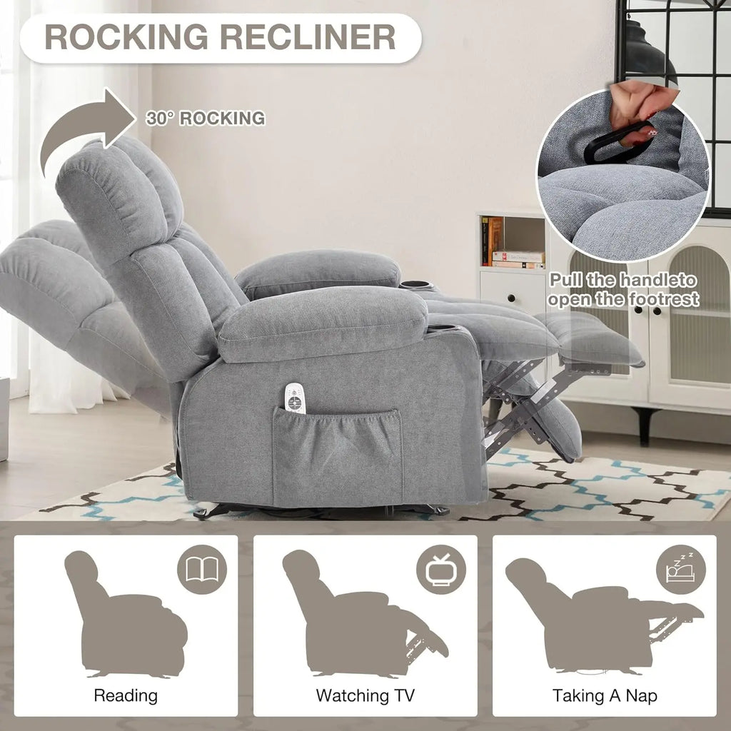 Comfy Rocker Recliner with Vibration Massage & Heat for Full Body Relaxation