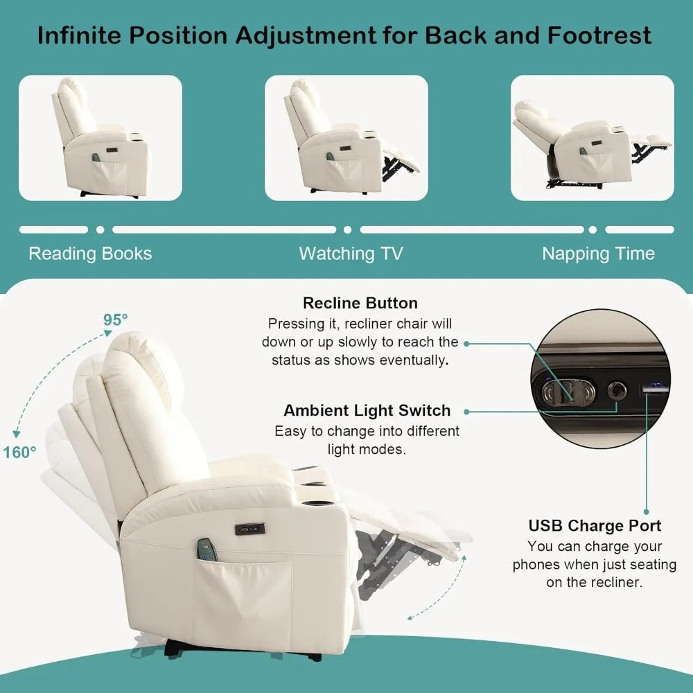 Power Recliner with Heat & Massage: Home Theater Seating with USB, Lights & Cup Holders