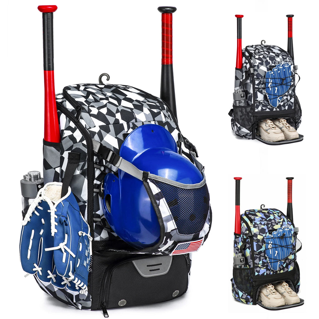 Large Capacity Youth Baseball/Softball Backpack with Bat, Helmet, & Shoe Storage