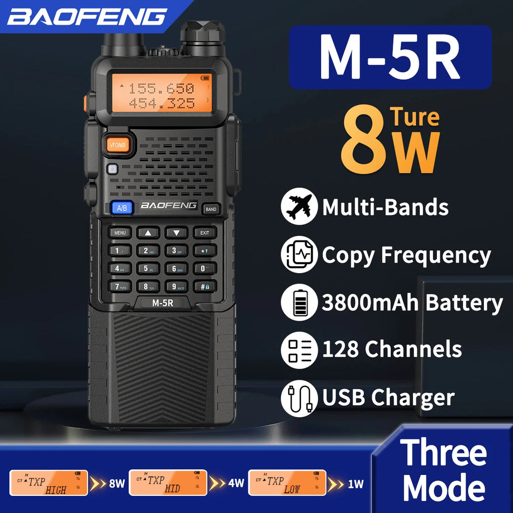 Long-Range 8W Walkie-Talkie with 3800mAh Battery & USB-C