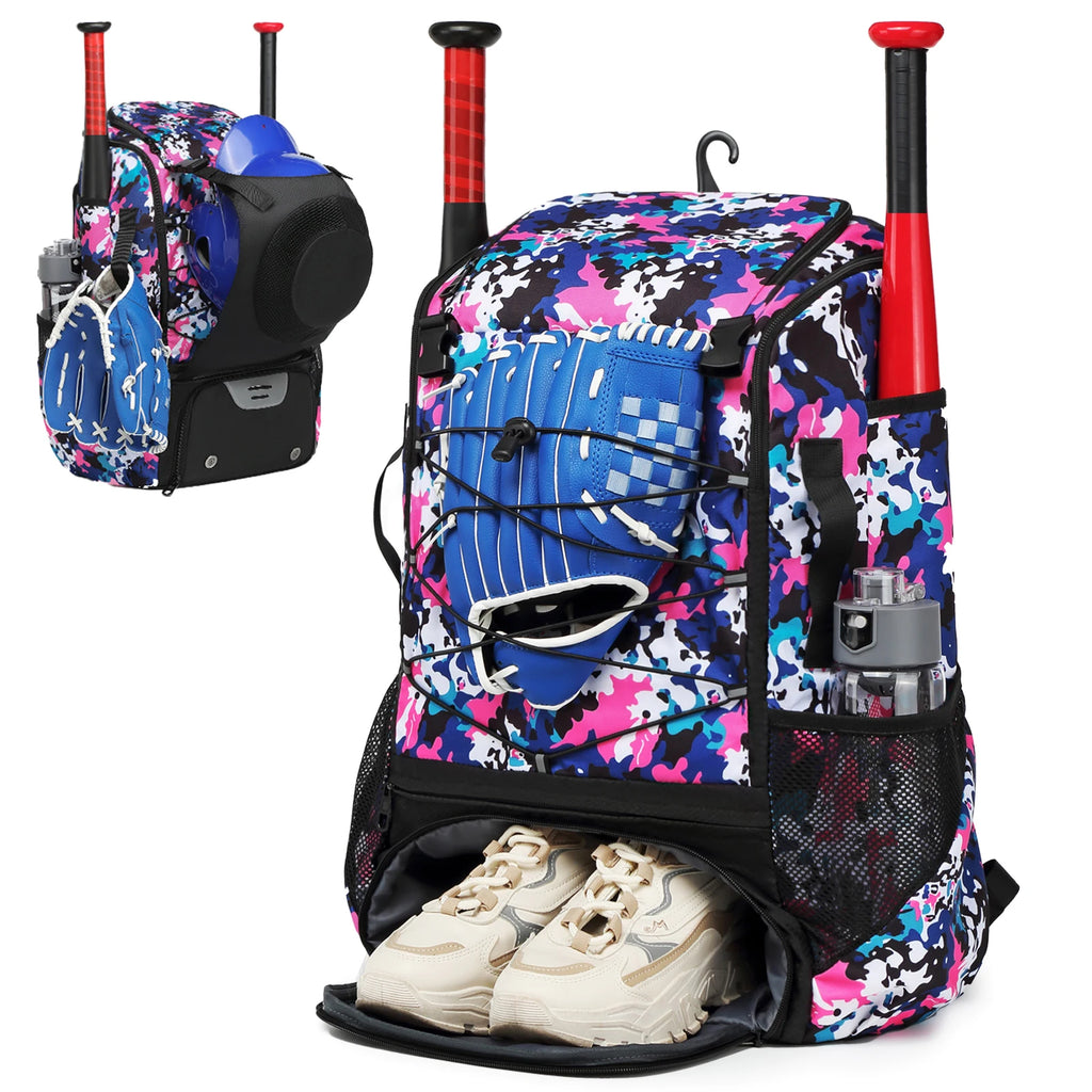 Large Capacity Youth Baseball/Softball Backpack with Bat, Helmet, & Shoe Storage