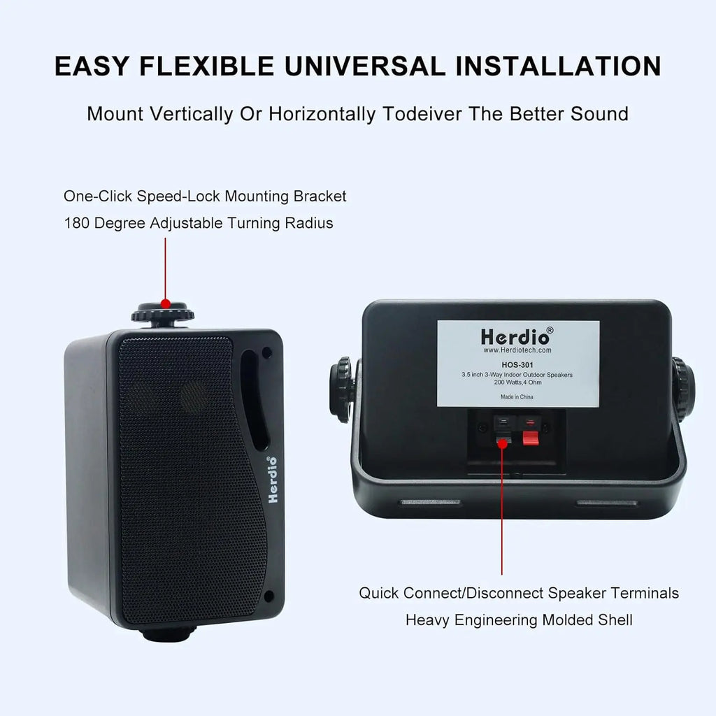 Premium 3.5" Wired Outdoor Speakers - 200W, Waterproof, and Wall-Mountable