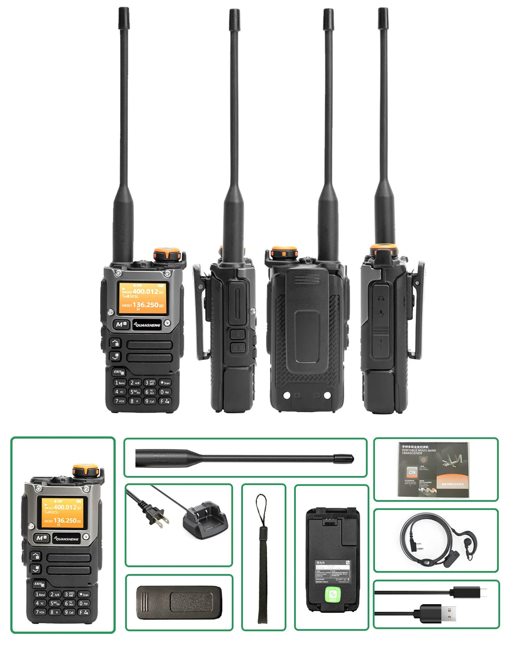 5W Dual-Band Two-Way Radio Walkie Talkie with USB-C Charging and NOAA Weather