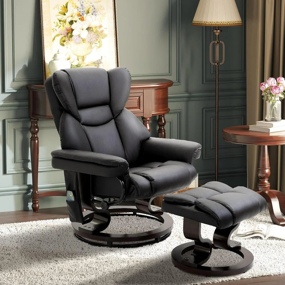 360° Swivel Massage Recliner Chair with Ottoman & 10-Point Vibration | Faux Leather
