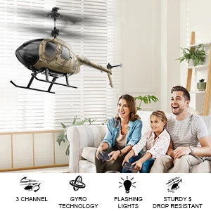 Dark Khaki RC Helicopter Toy with One-Click Takeoff (Indoor)