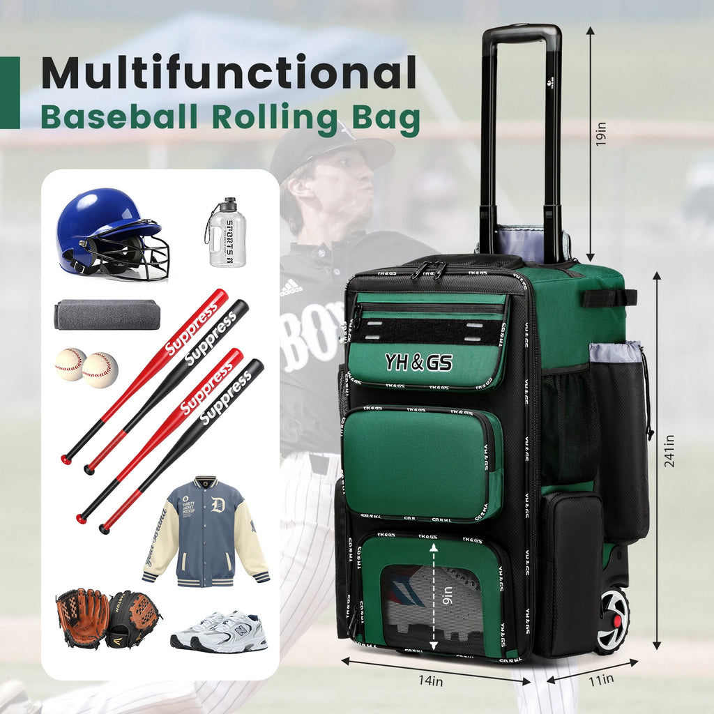 Large Capacity Multifunctional Baseball & Softball Bag with Wheels